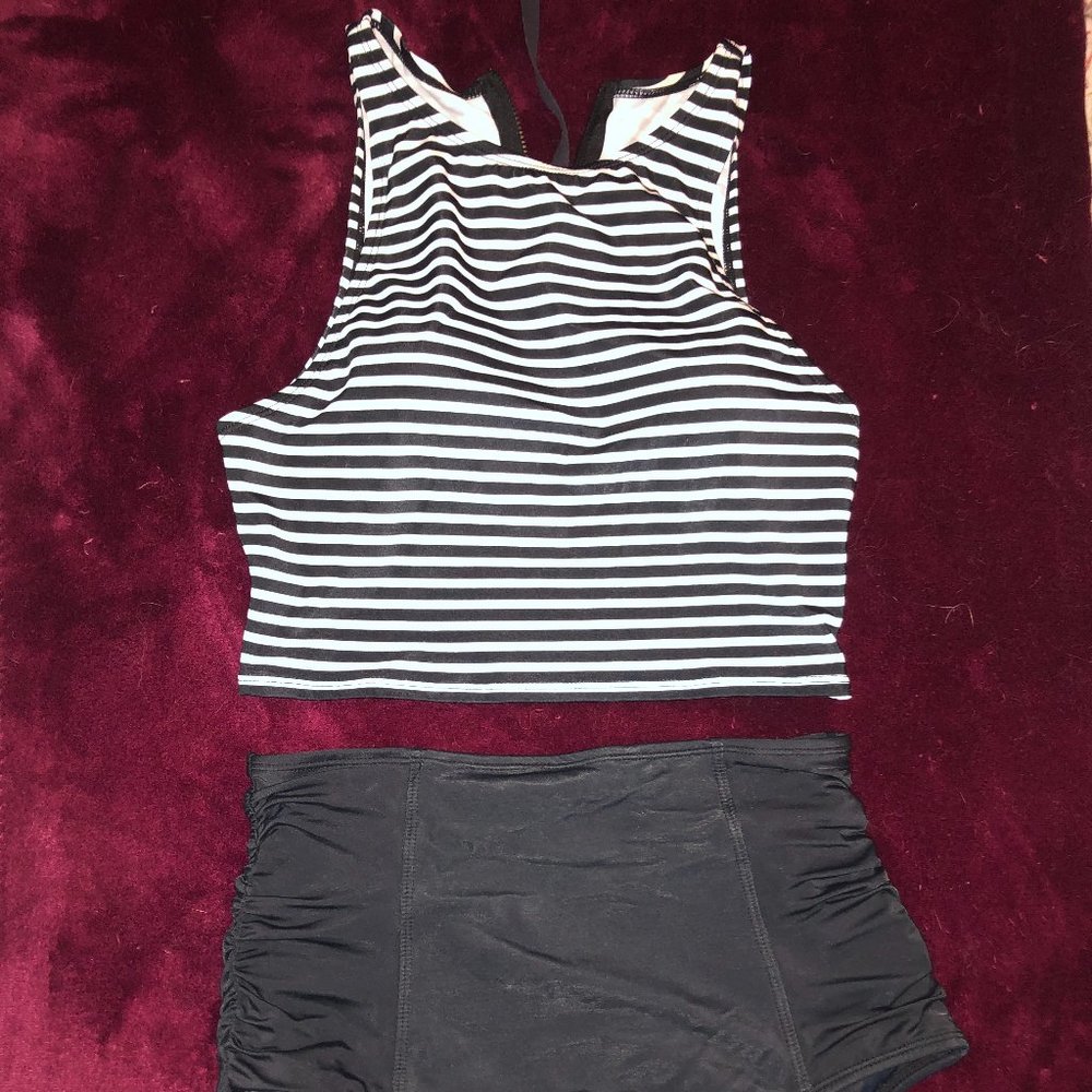 Sporty, Striped, High Wasted Bikini Bottom